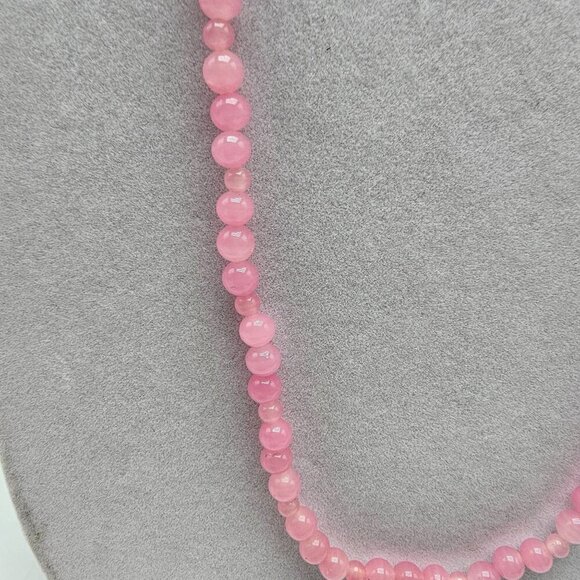 Pink Quartz Beaded Necklace With Round Beads Barrel Clasp 28 in - Picture 2 of 5